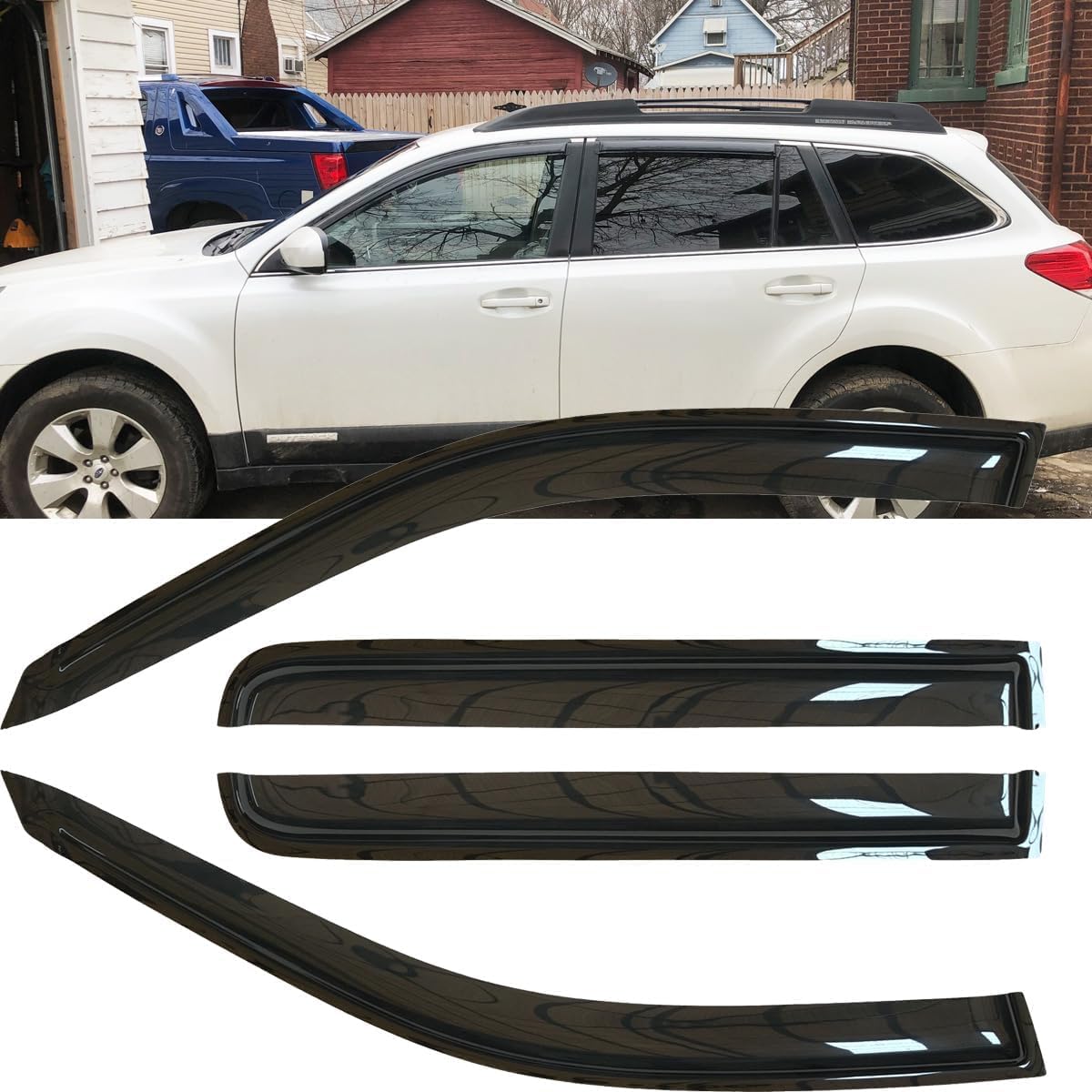 4pcs Original Shatterproof Rainproof Side Window Wind Deflectors for Outback 10-14,Tape-on Rain Guards Sets,Nice Looking Window Visors for Cars,Vent Deflector for 2010-2014 Outback 94484