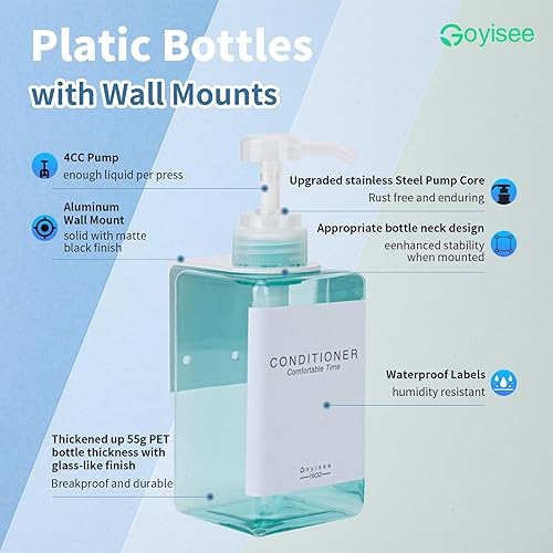 Vista 39 de Botellas recargables de champú y acondicionador para pared de ducha, dispensador de champú y acondicionador con bomba sin taladro