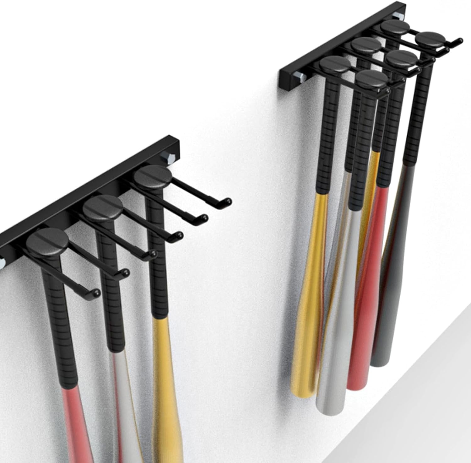 YUHANG Baseball Bat Hanger Holder,Display Holder,Steel,30×14.5cm,Hanging Rack For Baseball,Softball,Hockey,Holds 6 Baseball Bats,Black