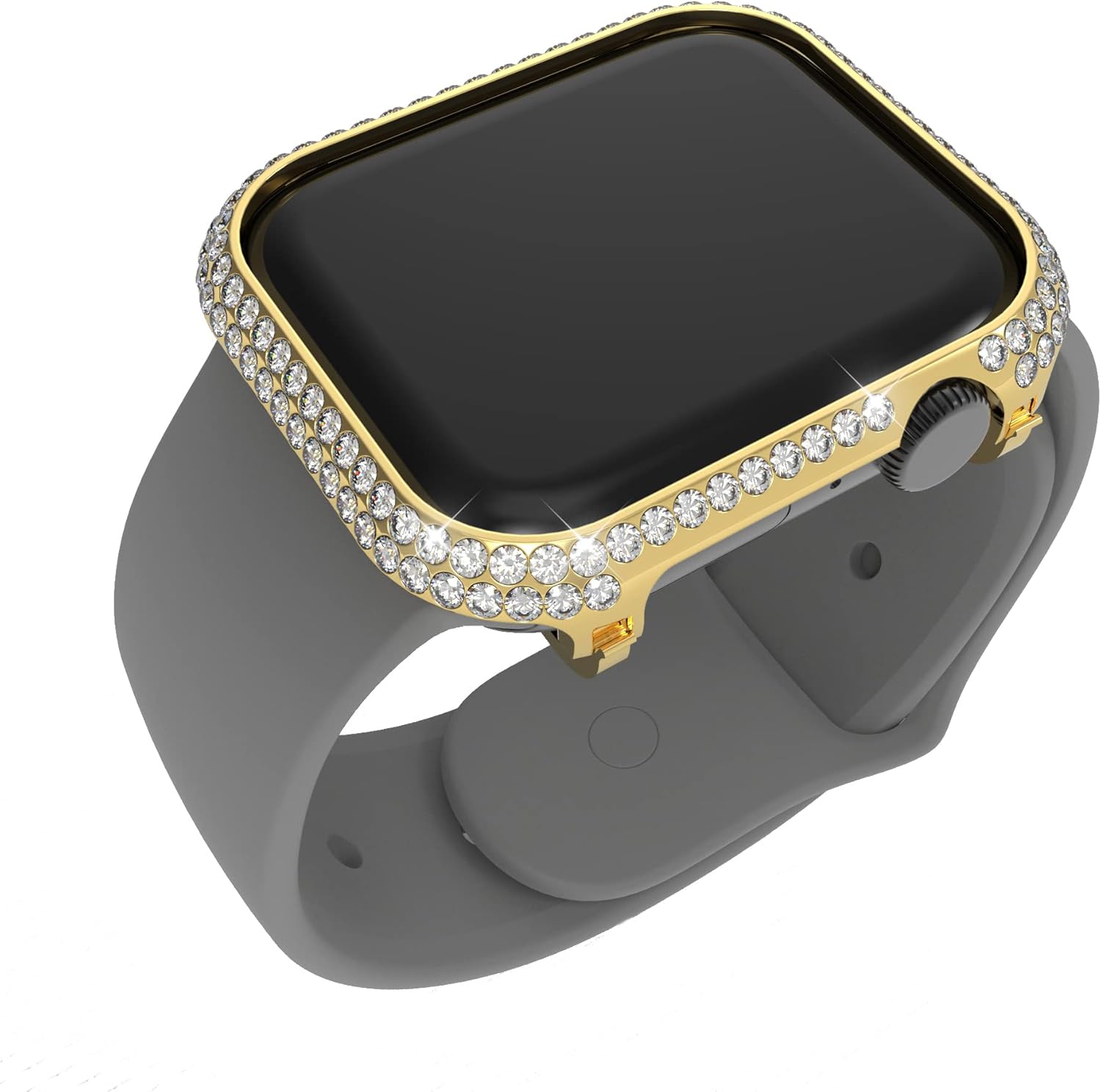 Compatible with Apple Watch Series 9 8 7 Bling Face Cover,Sparkling Rhinestone Diamond Case Bezel Metal Bumper for iWatch 41mm 45mm (Gold, 45mm)