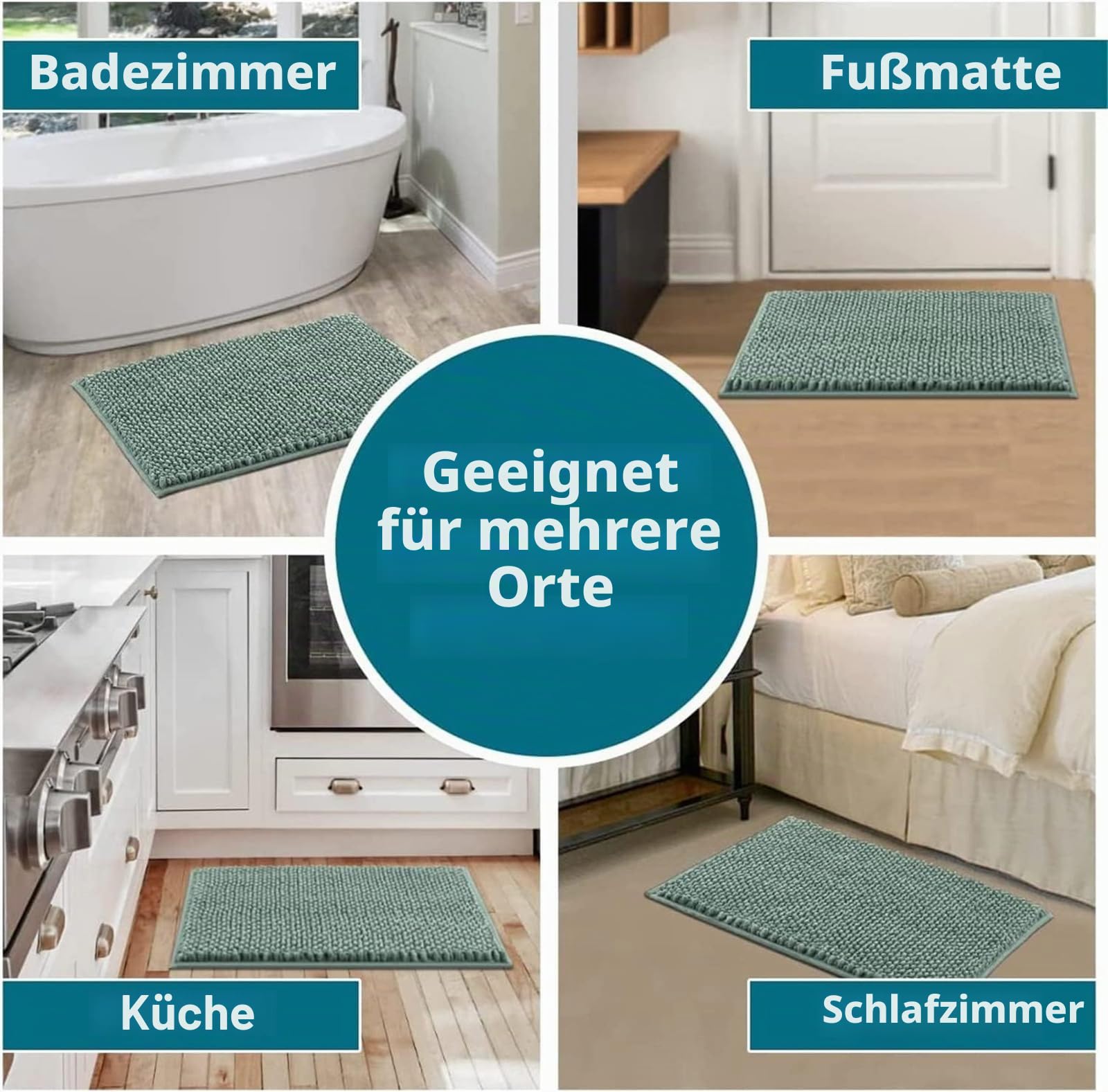 LINGKY Badematte rutschfest 50x120 cm Chenille Badezimmerteppich Saugfähige Badteppich Waschbar Badvorleger Bad Teppich Badezimmer Duschvorleger Badematte Aqua