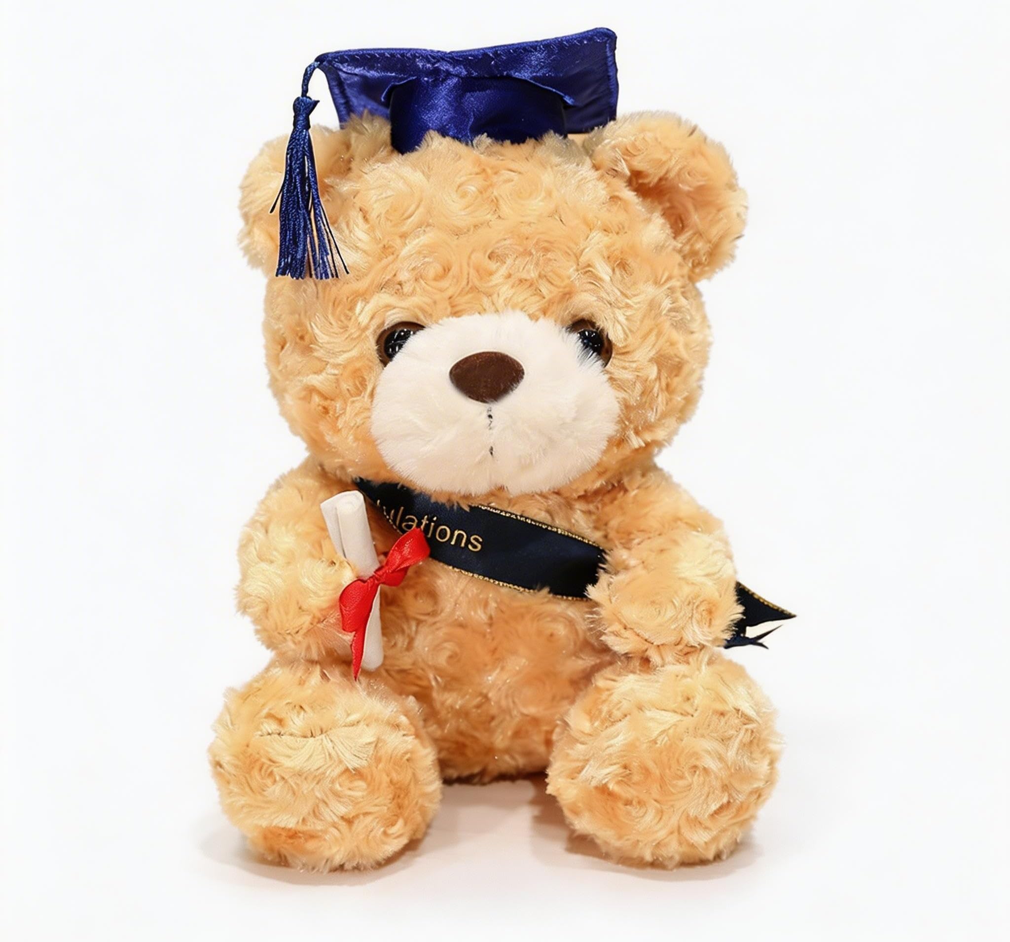 FGen Graduation Teddy Bear, 23cm Plush Bear, Graduation Gifts, Graduation Gifts, Doctor's Hat for School Graduation Decoration, Graduation Gifts for Students (Blue Hat, Light Brown)
