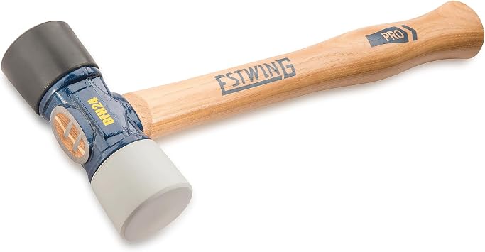 ESTWING Rubber Mallet - 24 oz Double-Face Hammer with Soft/Hard Tips & Hickory Wood Handle - DFH24