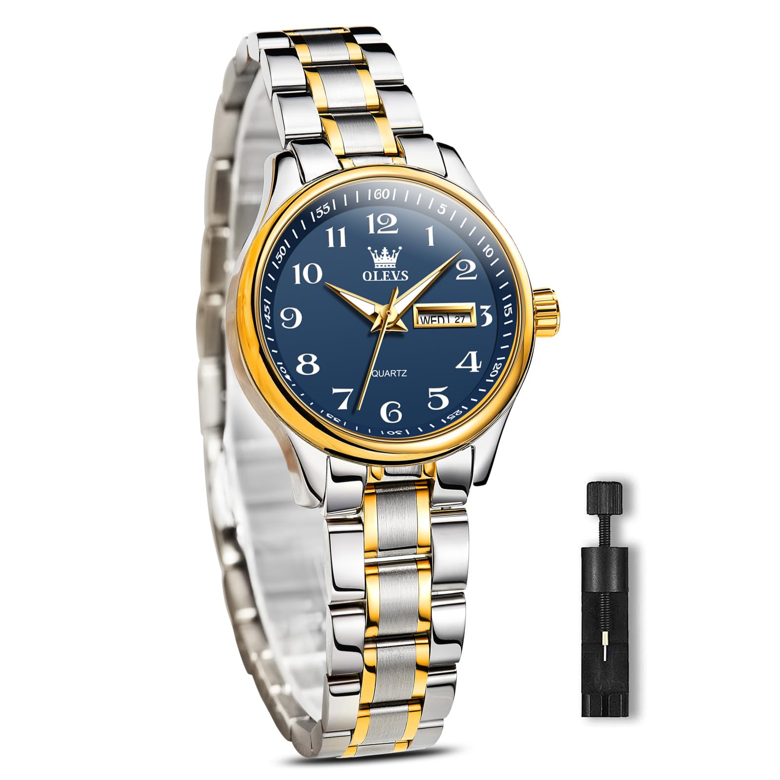 Sponsored Ad – Women Watches Date and Day,Ladies Watches with Silver Gold Stainless Steel,Elegent Female for Small Wrist Watch(White/Black/Blue/Gold Face)