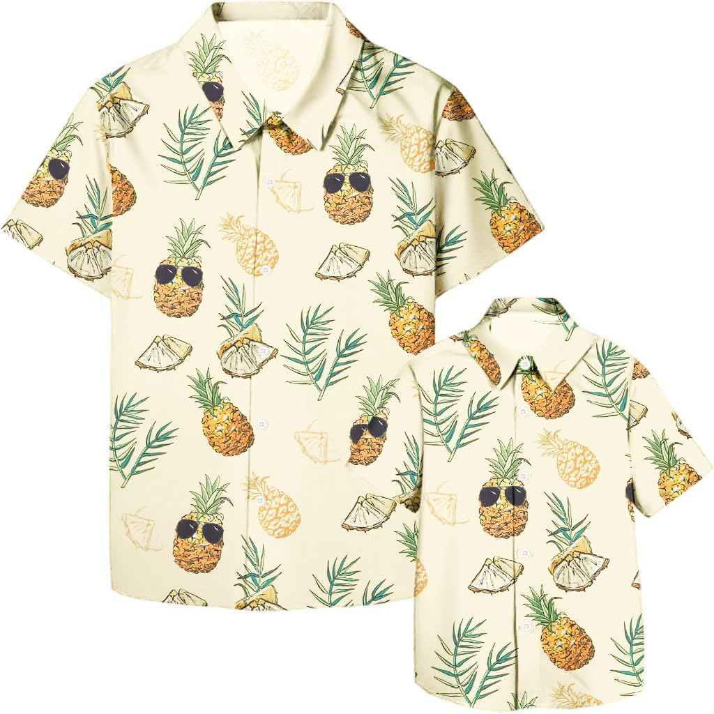 Hawaiian Matching Shirts Dad Son Hawaii Outfit Flower Button Down Short Sleeve Tops Summer Beach Father Gift Shirt