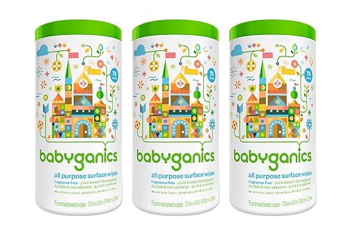 Miniatura 1 de BabyGanics Toallitas para superficies multiusos, sin perfume, 75 unidades (paquete de 3)