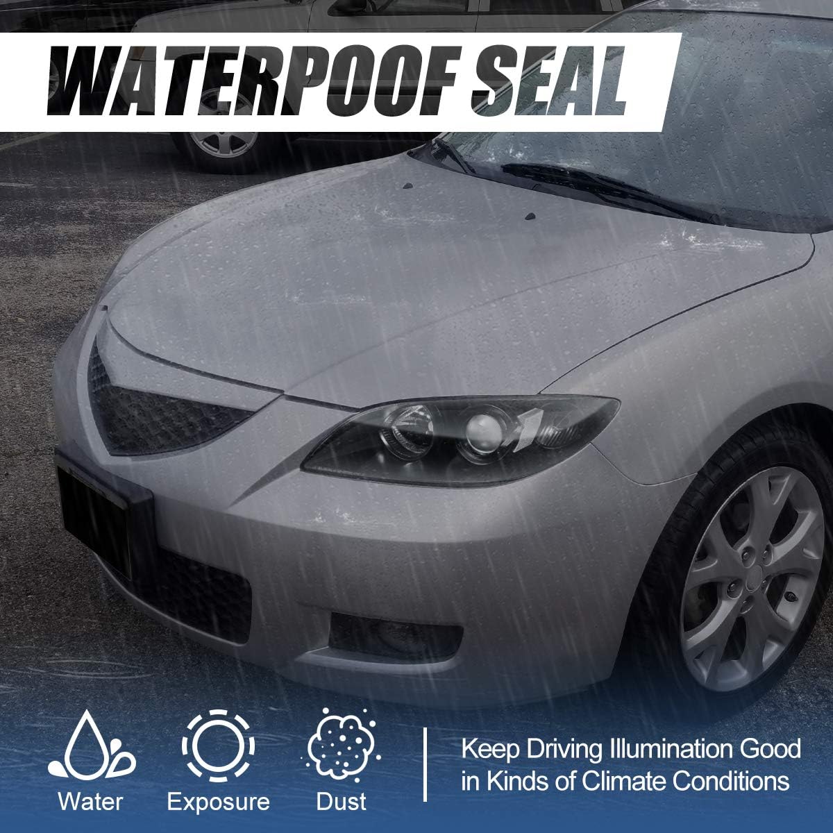 Auto Dynasty Headlights Assembly Lamps Compatible with 2004-2009 Mazda 3 Sedan 4-Door, Projector Factory Style Headlamps Replacement, Driver and Passenger Side, Black Housing Clear Corner