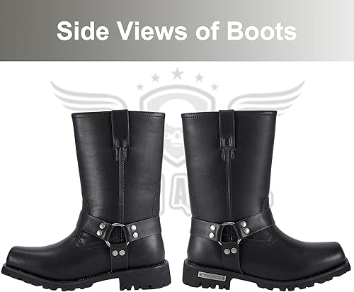 Miniatura 5 de Dream Apparel Botas de motocicleta con arnés de 11 pulgadas para hombre, botas de motociclista con punta cuadrada, botas de motociclista