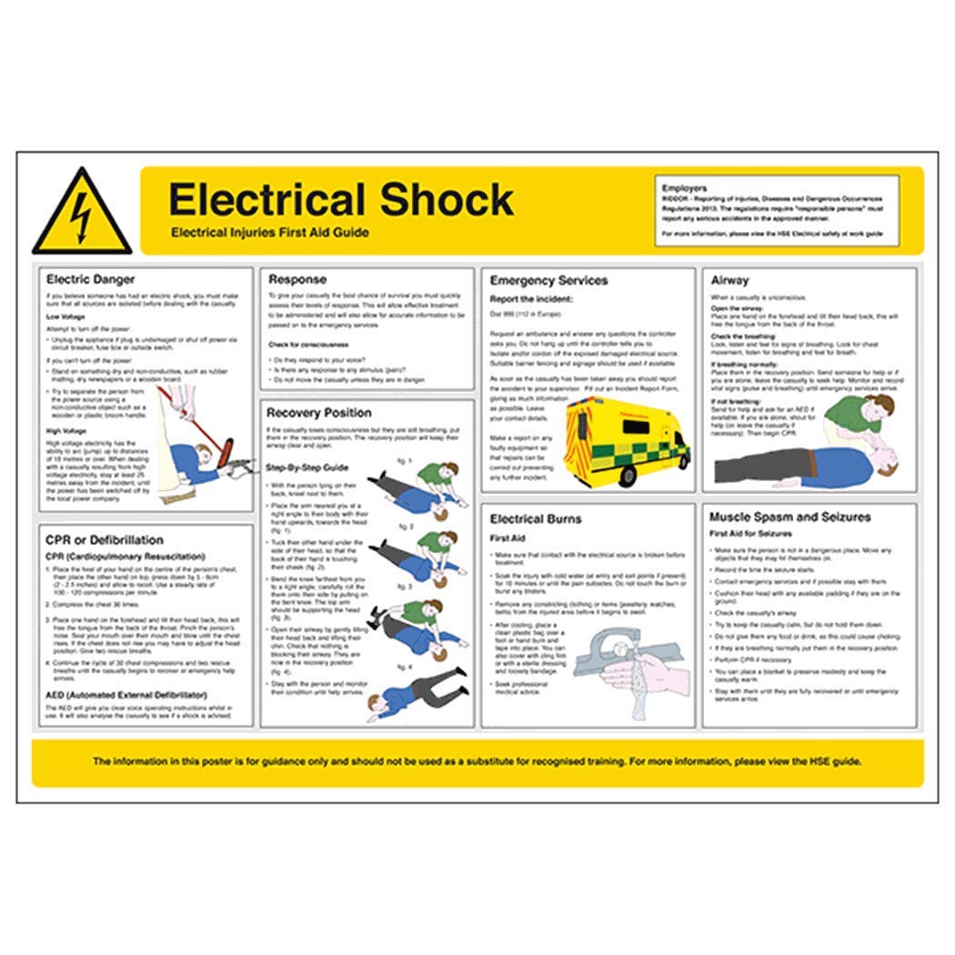 V Safety Electric Shock Guidance Poster - A2 (594 x 420mm)