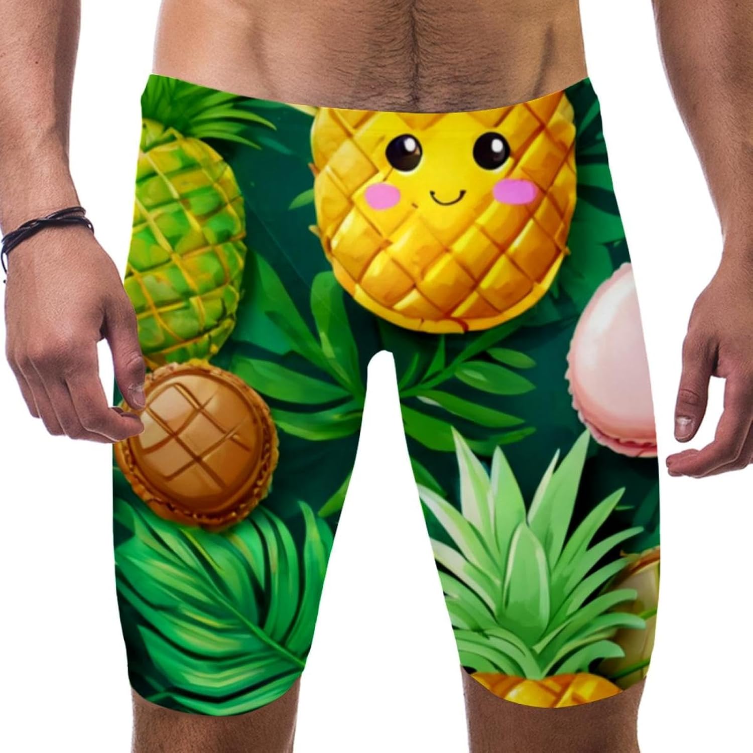 Jammer Swimsuit Mens Swim Jammers Endurance Long Racing Training Swimsuit,Colored Pineapple