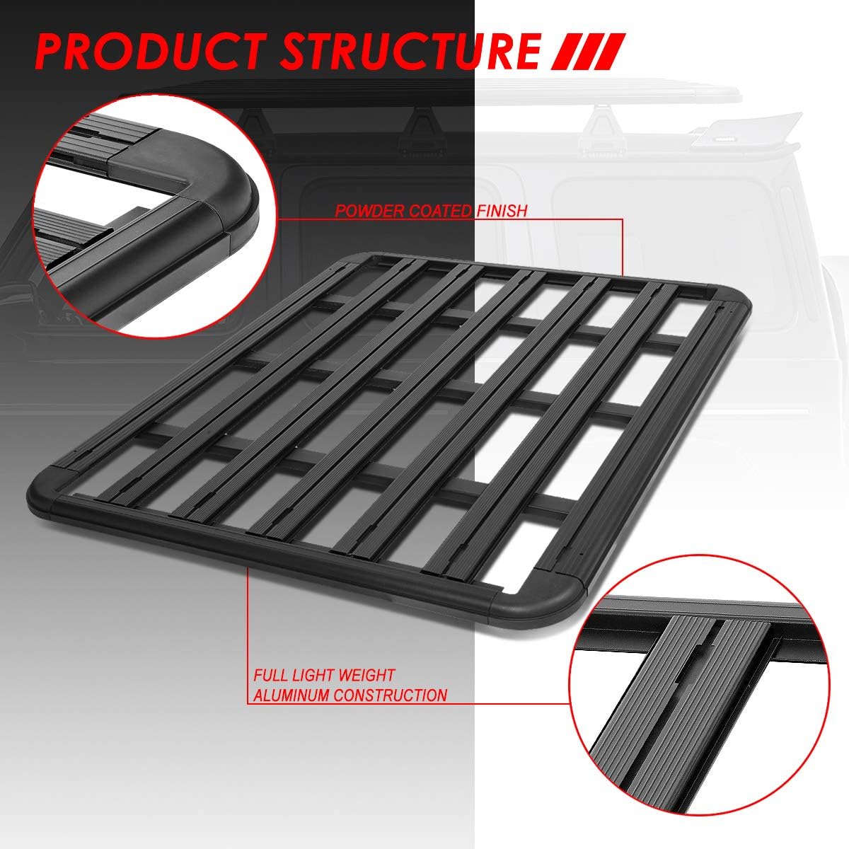 Auto Dynasty 60 x 48 Inches Cargo Box Universal Aluminum Pallet Style Roof Rack Bars Luggage Carrier w/Mounting Brackets Replacement, Black