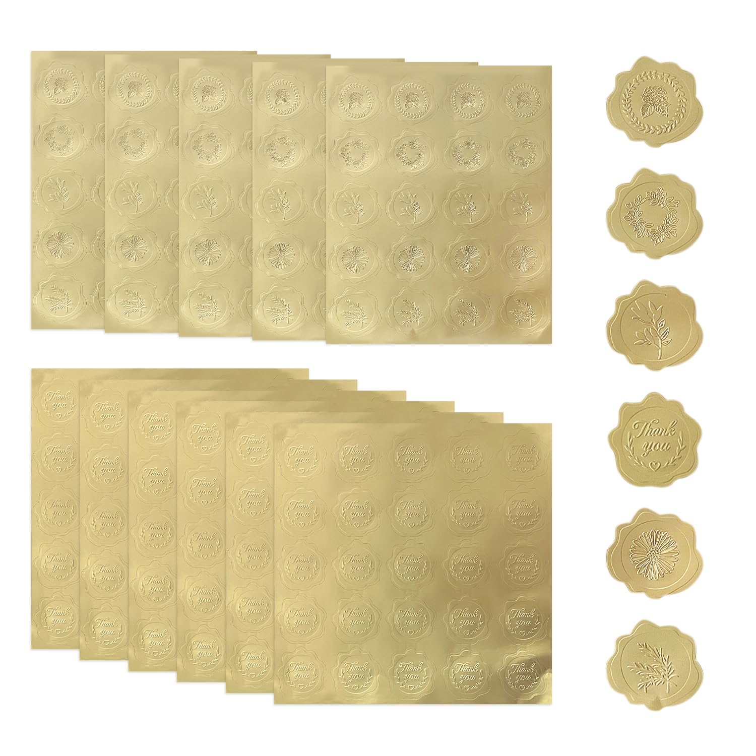 DHSBGWSX 250 pegatinas de sellado, pegatinas de sello en relieve, pegatinas redondas de agradecimiento, pegatinas de hojas en relieve, pegatinas de etiquetas autoadhesivas, adecuadas para invitaciones