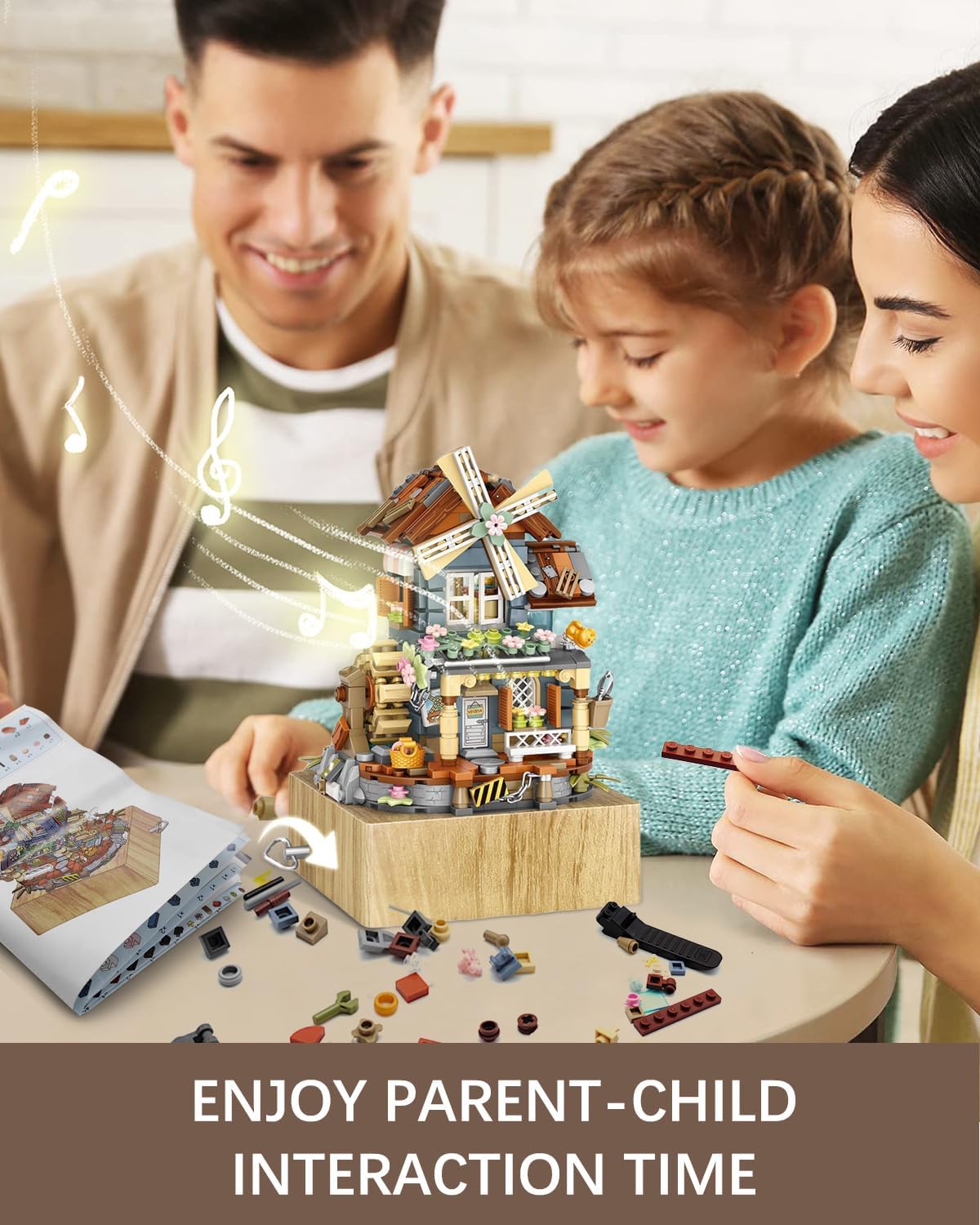 Music Box Building Blocks Set, Japanese Rustic Style Windmill House Toy Set, Mini Farm House MOC Creative Model, Gifts Idea for Kids Adults (Mini Blocks 799pcs)-1239