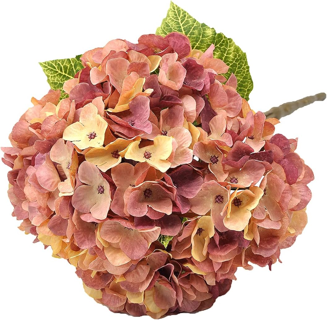 2Bouquets Artificial Fake Flowers Plants Silk Hydrangea Arrangements Wedding Bouquets Decorations Plastic Floral Home Kitchen Garden Party Festival Bar DIY(Champagne-Dusty Pink) - Image 3