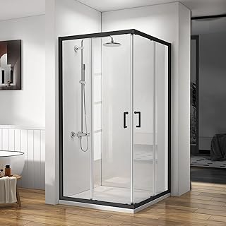 Bathroom Corner Shower Enclosure, 36 in.L x 36 in. W x 76 in. H, Double Sliding Shower Doors, 1/4" (6mm) Thick Clear Tempered Glass Door, Matte Black