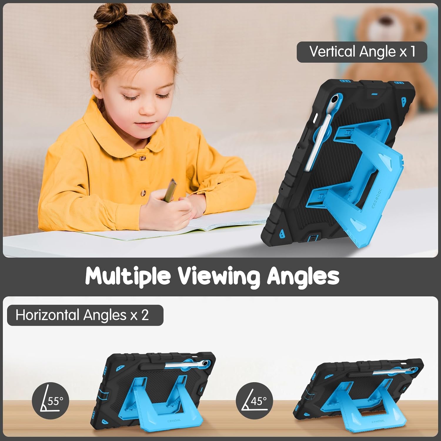 Fintie Kids Friendly Case for Samsung Galaxy Tab S10 Lite/ S10 FE/ S9 FE 10.9 Inch/Tab S9 11 Inch, Fully-Body Rugged Heavy Duty Shockproof Protective Case with Kickstand & Shoulder Strap, Black/Blue