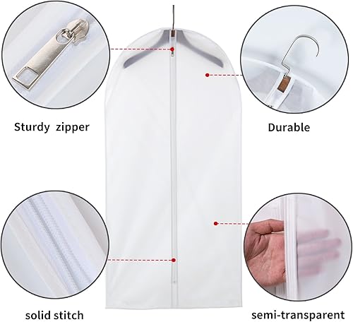 Miniatura 3 de MsKitchen Bolsas transparentes para ropa colgantes (juego de 12) para almacenamiento de armario, bolsa de plástico con cremallera para traje,