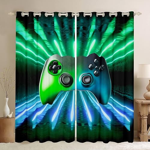 Miniatura 37 de Erosebridal - Cortinas para jugadores estilo gamer, cortinas para ventana con diseño de controlador de juego para niños, adolescentes y jóvenes,