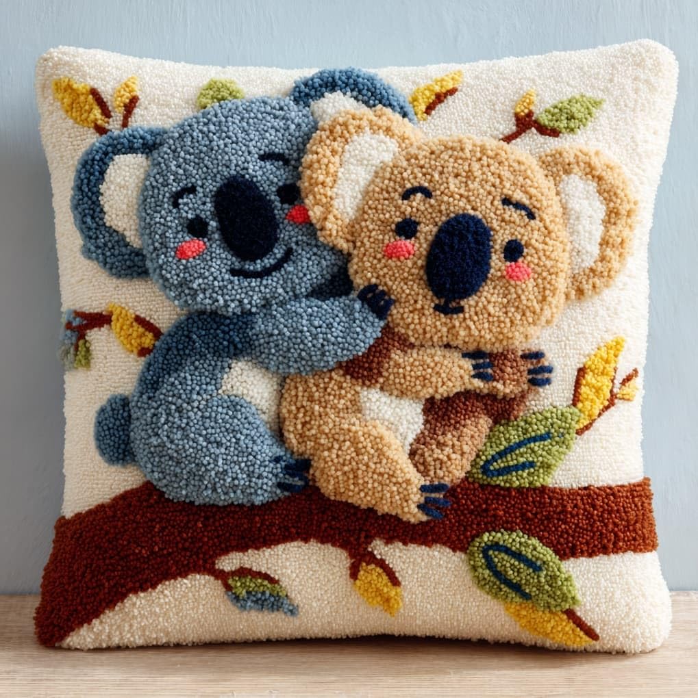 AxiangziK DIY Latch Hook Pillow Kit 43x43cm,Two Koalas