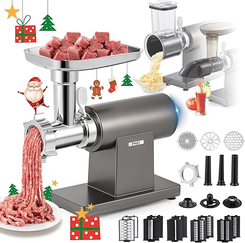 Picadora de carne eléctrica de 3200 W, multifuncional, máquina picadora con hoja de corte, 3 placas de molienda, 3 rellenos de salchichas, kit de