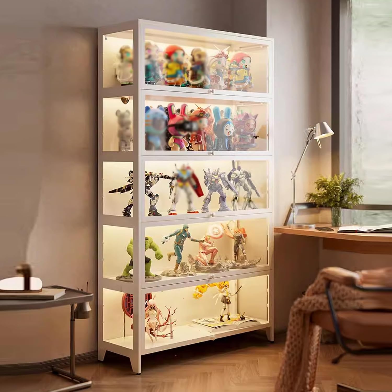 Display Cabinet Toys Display Shelf，Display Cabinet with Glass Door Curio Cabinets with Glass Doors All Steel Glass Display Cabinet for Convenient Storage, Sealed dustproof, Easy to Clean (Co