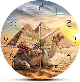 The Geeky Days Sahara Animals Sunset Desert Camel Silent Wall Clock Egypt Pyramids Egyptian Architecture Home Decor Quiet Watch Africa Travel Gift