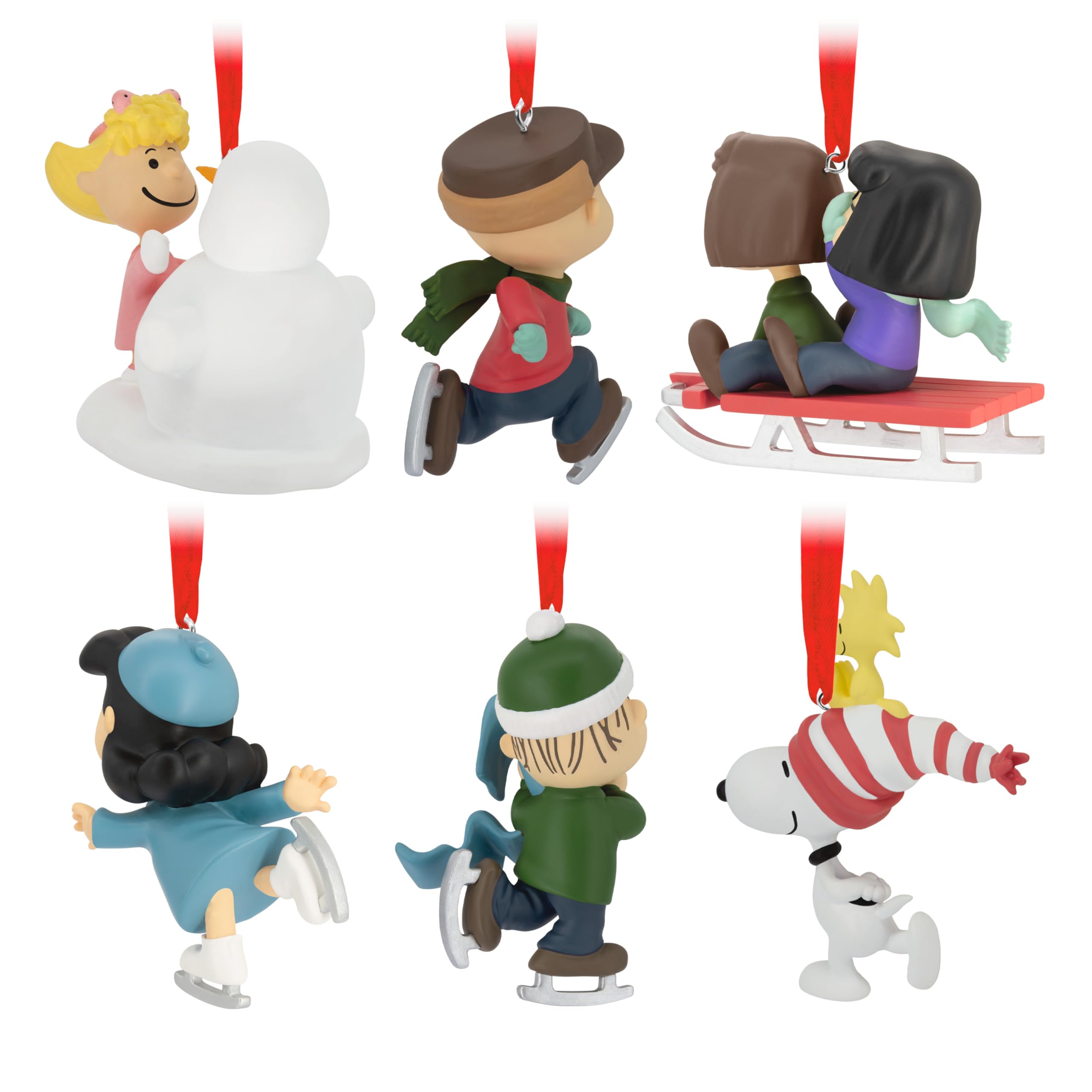 Hallmark Collectable PEANUTS Ornaments, Pack of 6, PEANUTS Gang Winter Activities Figures, Hanging Ornaments, SNOOPY - Image 2