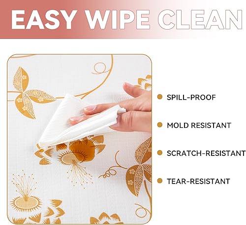 Miniatura 5 de Revestimiento para estantes, 12 pulgadas x 10 pies, no adhesivo, hojas doradas, revestimiento floral para armario de despensa, agarre fuerte,