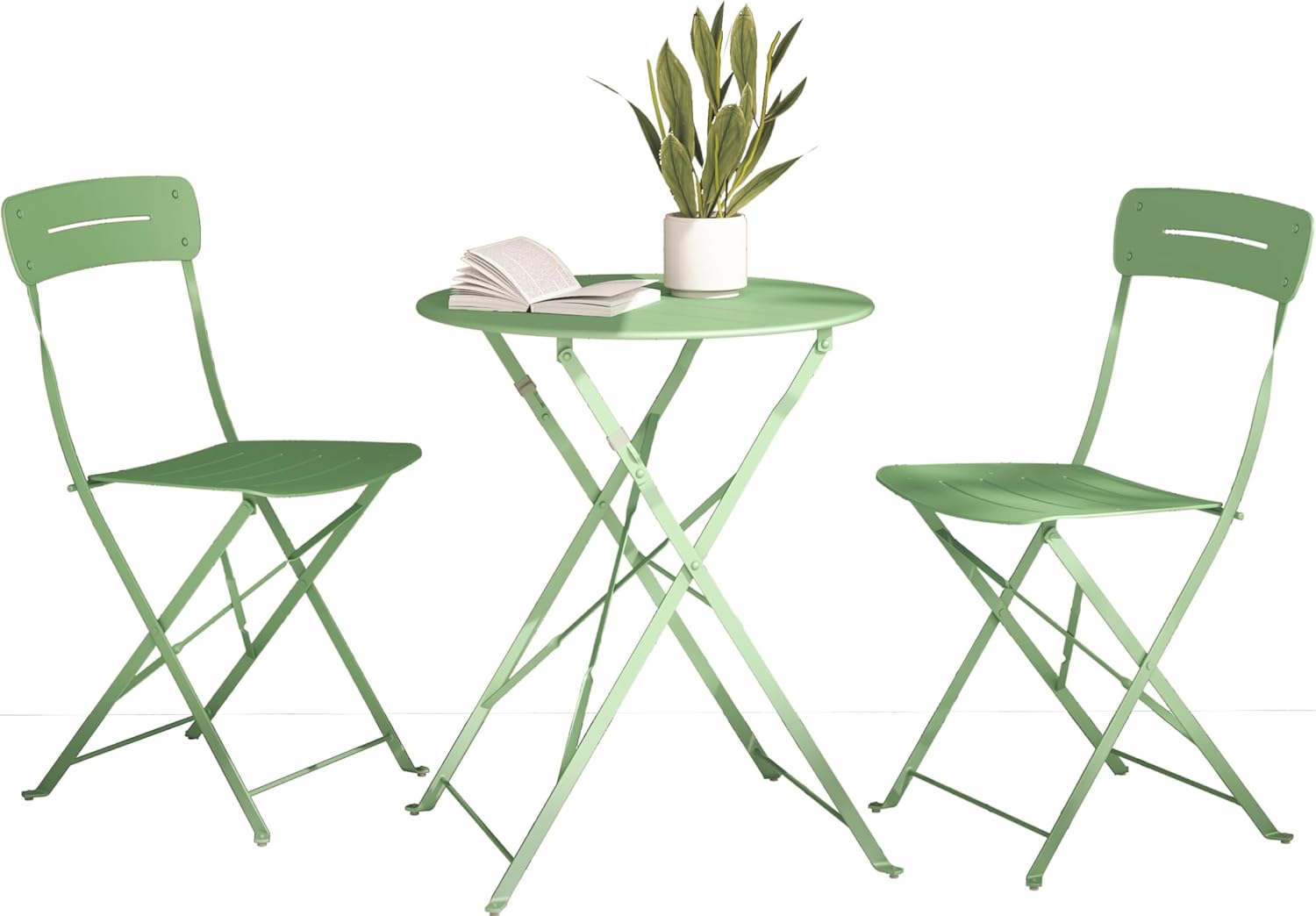 Grand patio Premium Frame Patio Bistro Set, Colorful Folding Outdoor Patio Furniture Sets, 3-Piece Patio Table and Chair Set, Sage Green