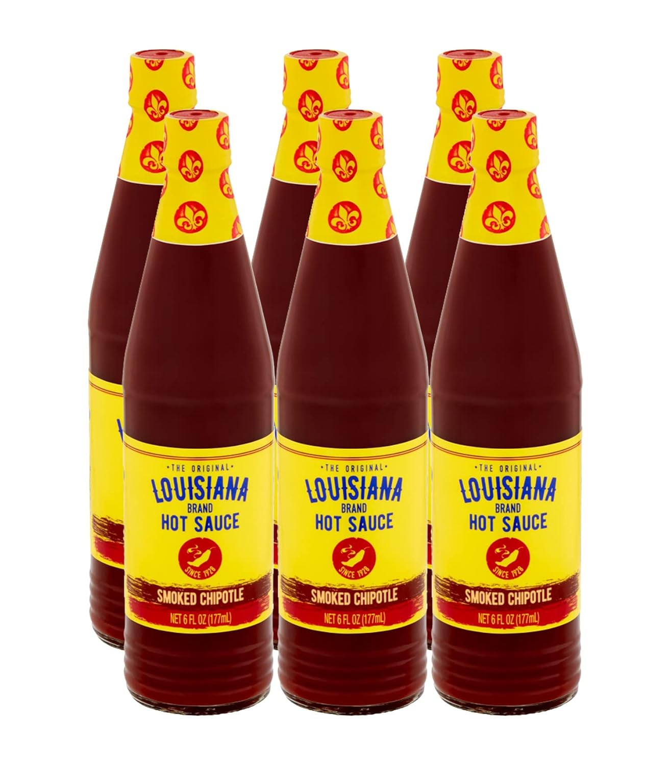 Louisiana Brand Hot Sauce, Smoked Chipotle Hot Sauce, 6 FL OZ Glass Bottle (Pack of 6)