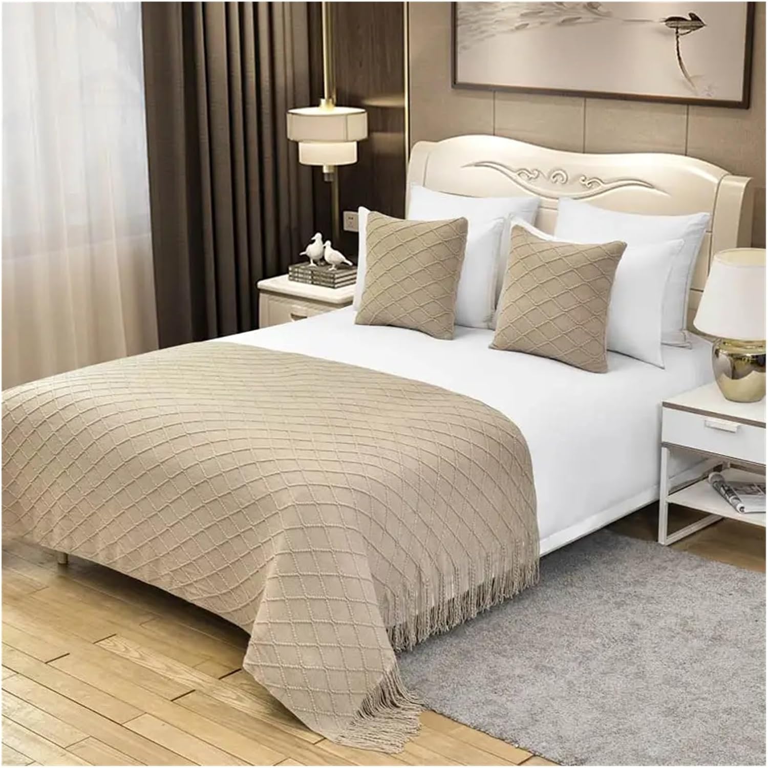 Solid Color Tassel Bed Runners Scarves Modern Bed Throws for Foot of Bed Home Decoration(18,130x260cm)