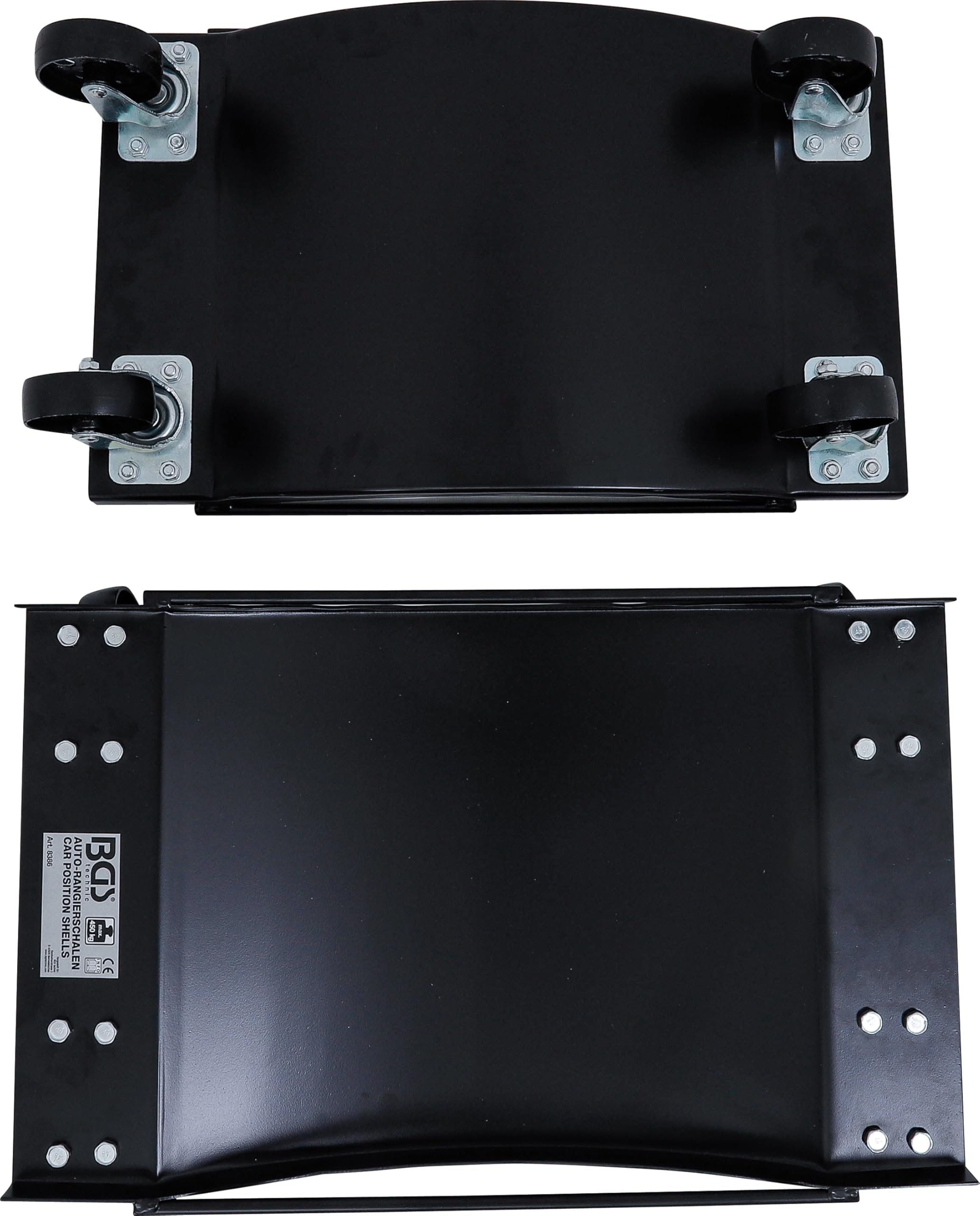 BGS 8386 | Auto-Rangierschalen | 1 Paar | 450 kg pro Stück | max. Reifenbreite 360 mm | 4 Lenkrollen | seitliche Streben | für beengte Platzverhältnisse