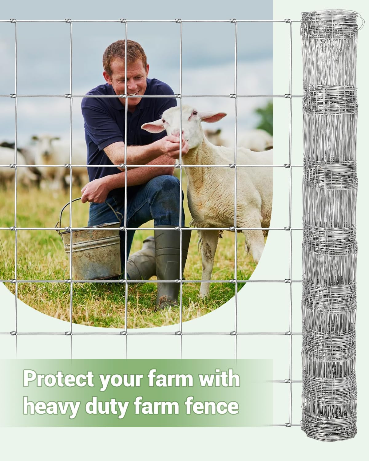 Farm Fence, GarveeLife 4 ft x 164 ft Heavy Galvanized Goat Fence, Cattle Fence, Deer Fence, Heavy Zinc Coating Hog Wire Fencing for Yard Livestock Animals Protection