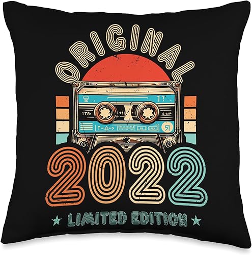 Retro Limited Edition 2022 Cassette Tape 2nd Birthday Throw Pillow