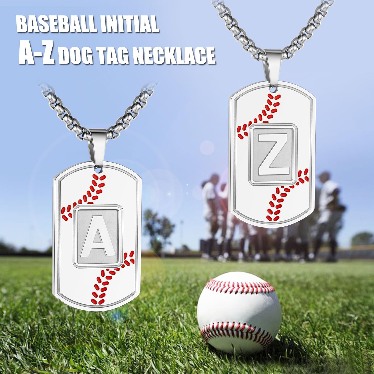 A-Z Dog Tag Necklace for Men - Baseball Charm Pendant, Stainless Steel Chain 22+2 Inches, Personalized Sports Athletes Jewelry Gift - Image 6