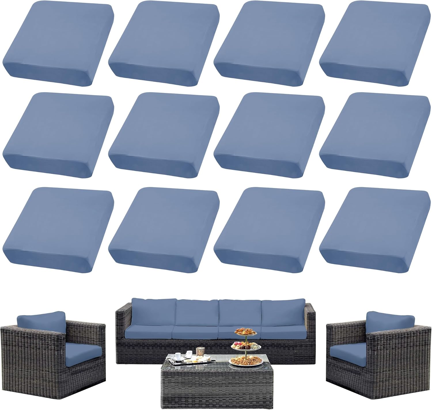 Outdoor Cushion Covers Set,12PCS Patio Furniture Couch Seat Slipcovers, Replacement for Sofa Sectional Chair(Cover，Only)