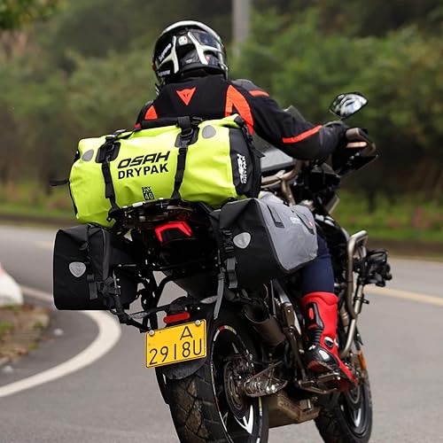 Miniatura 6 de Bolsa impermeable para motocicleta, 500D PVC reflexivo, silla de montar, equipaje seco, accesorios al aire libre (Verde, 40 litros)