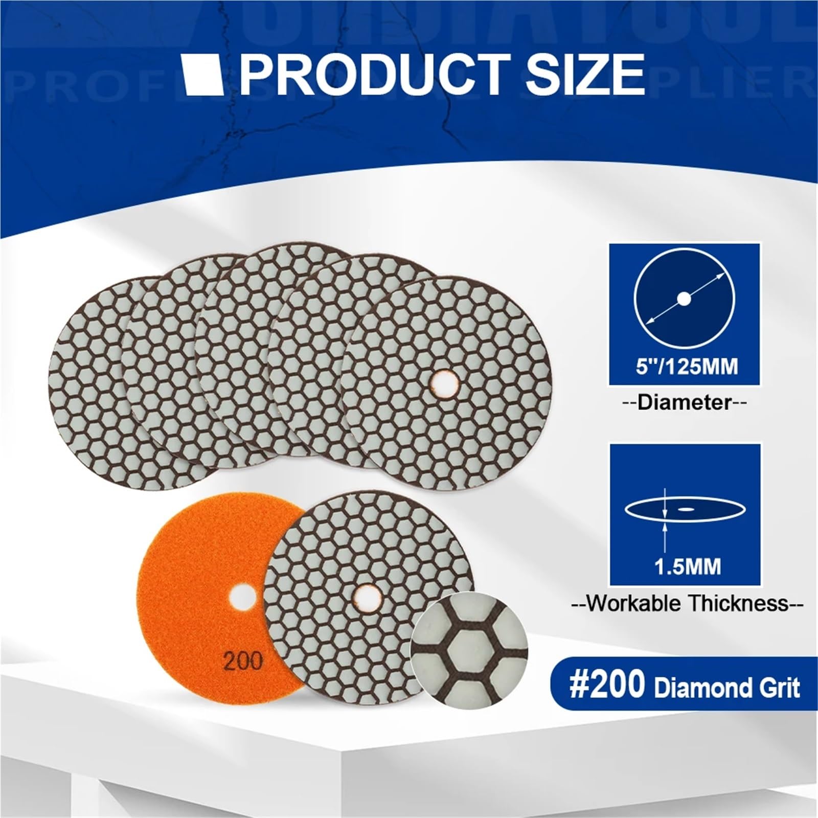 Almohadillas de pulido Almohadillas de pulido en seco diamante, disco Flexible 5 pulgadas, juego discos lijado, pulidor cerámica mármol y granito, 8 Uds. De diámetro 125mm(8pcs S9)