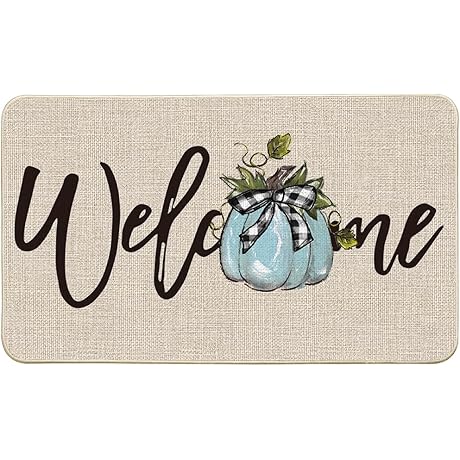 Fall Welcome Doormat - Blue Pumpkin
