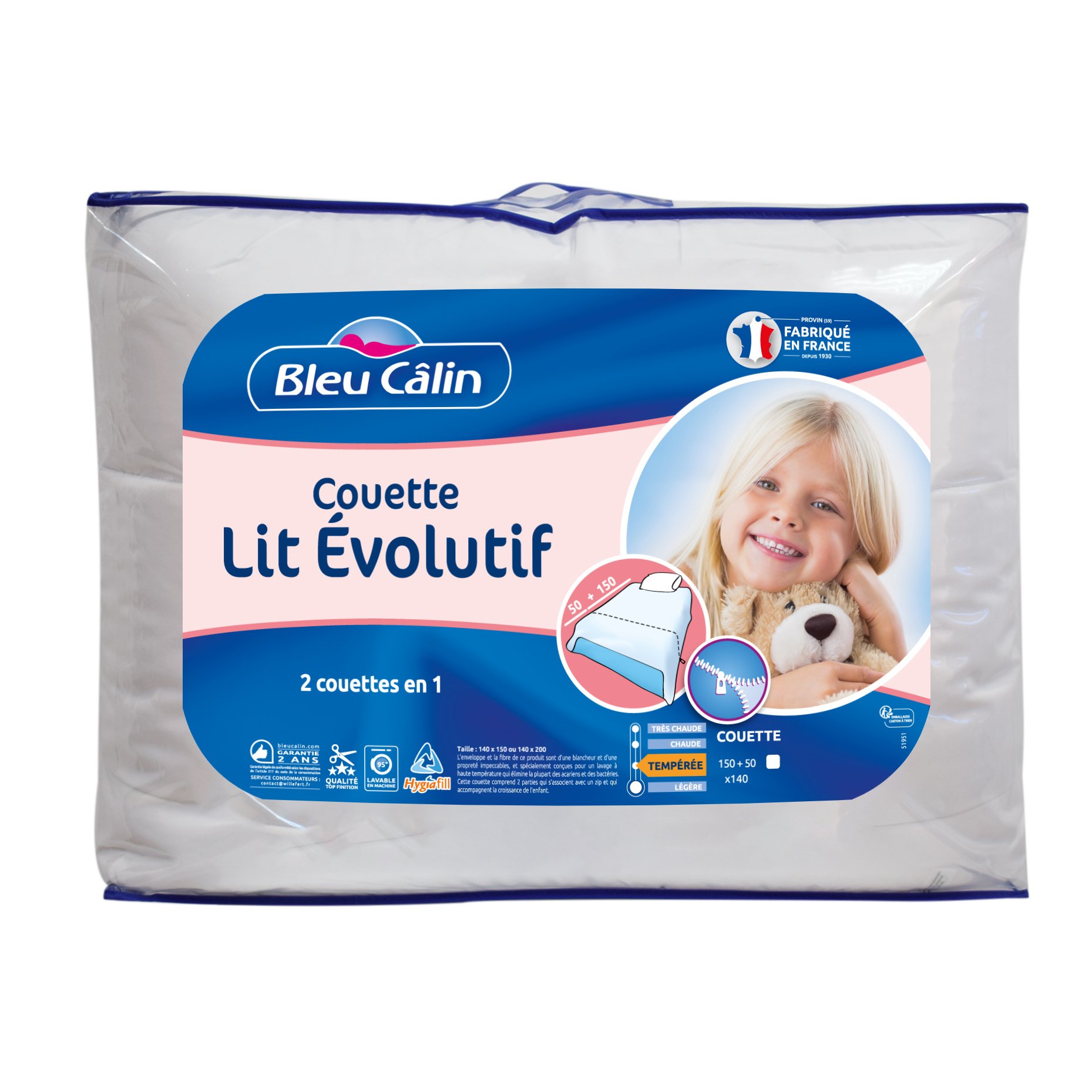 Bleu Câlin Edredón, Para Cama Extensible, Lavable a 95°, Blanco, 140x(150+50) cm, KBOBEVOL
