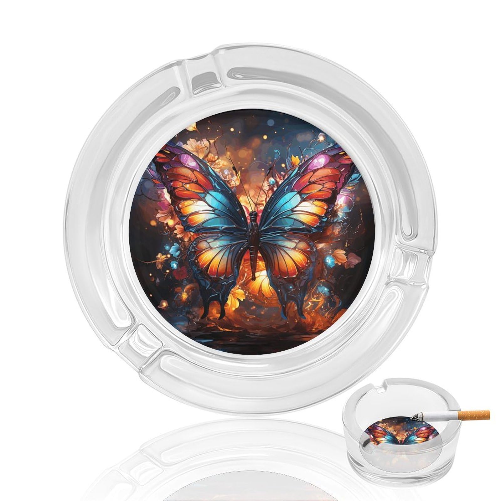 Cendrier en verre avec papillons colorés, cadeau déco maison