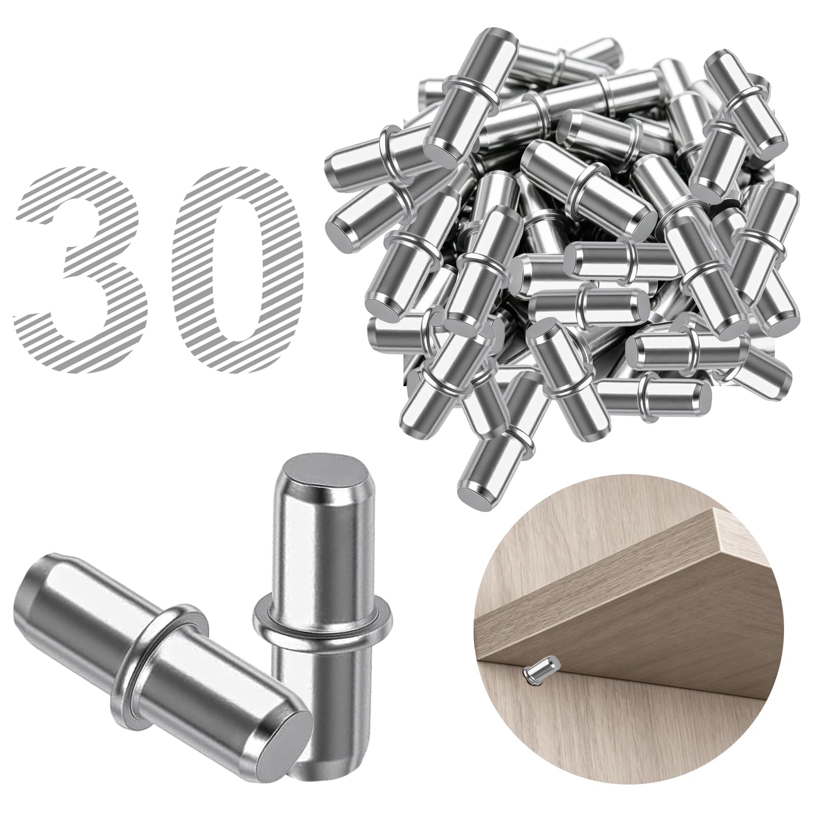 30PCS 5mm Shelf Pegs, Metal Shelf Support Pins for Cabinets, Bookcases, Closets and Furniture, Nickel Plated Shelf Holders (Spoon Shaped) — Amazon image 12