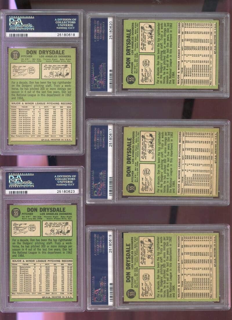 1967 Topps #55 Don Drysdale Los Angeles Dodgers PSA 6 Graded Baseball Card MLB
