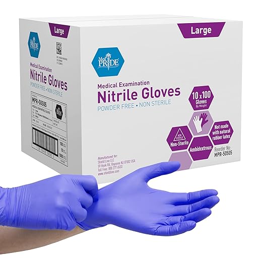 MedPride Powder-Free Nitrile Exam Gloves, Large, Case/1000 (10 Boxes of 100)