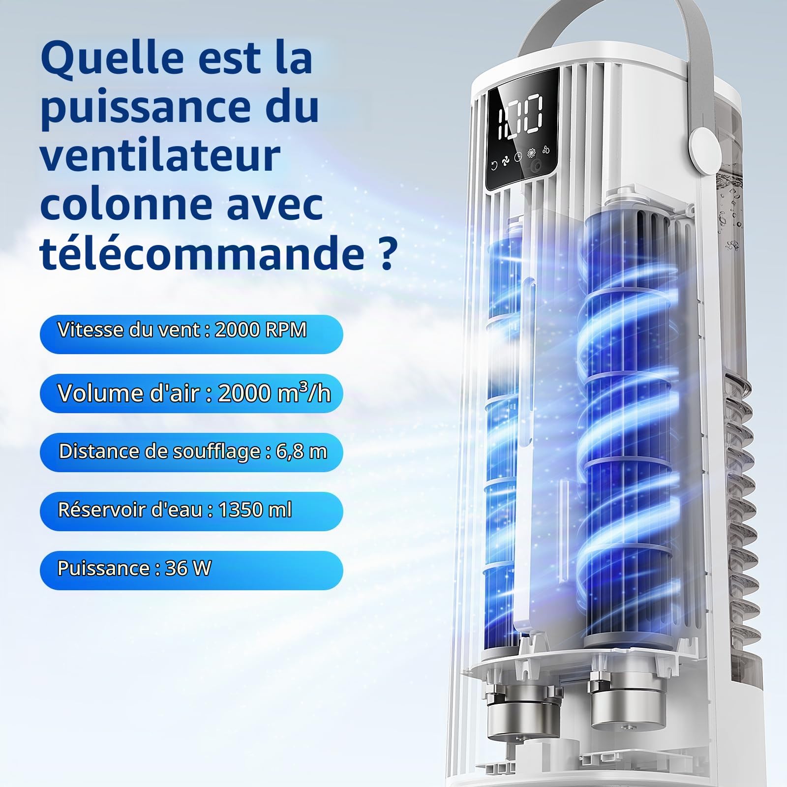 Climatiseur Mobile 1350ml avec Télécommande, Refroidisseur d'air 3 en 1, Climatiseur Portable avec 4 Vitesses, Minuteur 2-8H, Mini Clim pour Chambre à Coucher/Bureau