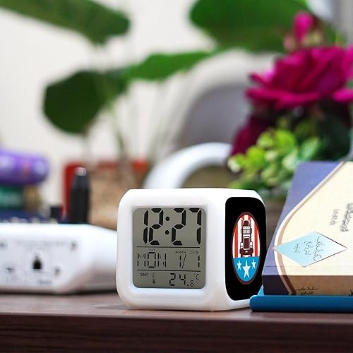 Miniatura 6 de Truck USA Flag Digital Alarm Thermometer Night Glowing 7 Colors Clock with LED for Bedroom