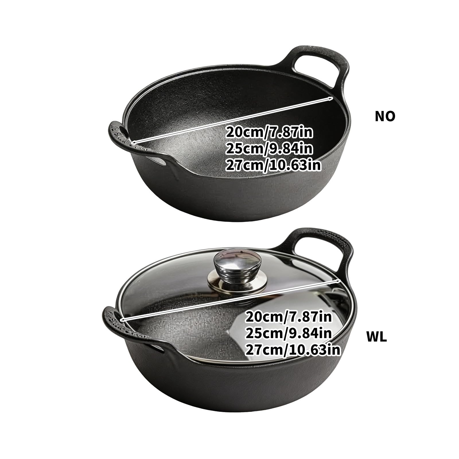 Wok aus Gusseisen mit Doppelgriff und Glasdeckel, Geschenk Antihaft Grillpfanne, Küchen Cookare Topf, Bratpfannen Backen, Grillen und Sautieren