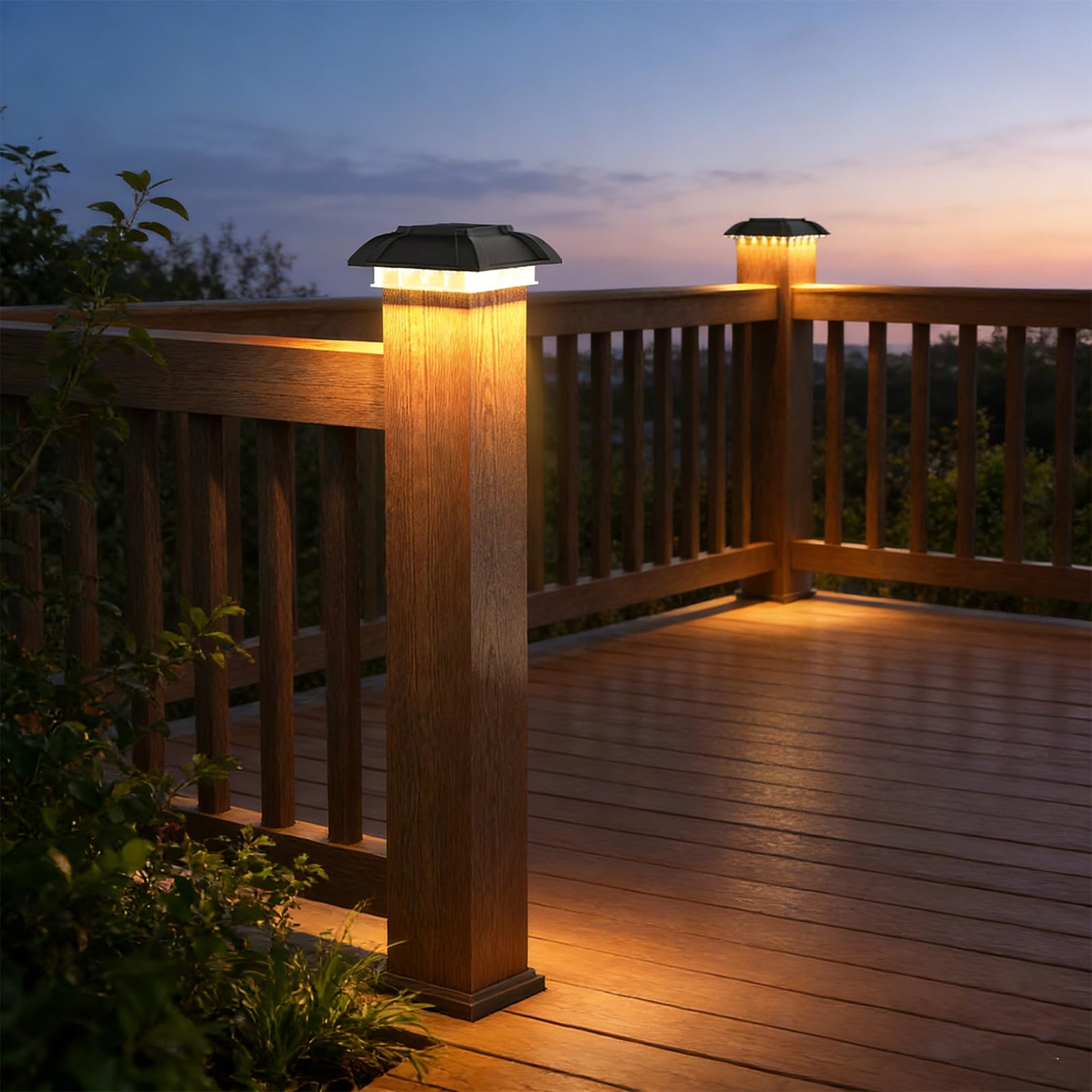 Lot De 4 Lampes Solaires Capuchons, Chapeau De Poteau Solaire, Lampes Solaires Pour Poteaux, Blanc Chaud, Étanches Ip65, Pour Poteaux En Bois De 3,5x3,5 4x4 Pouces Pour Terrasse, Plateforme, Noir
