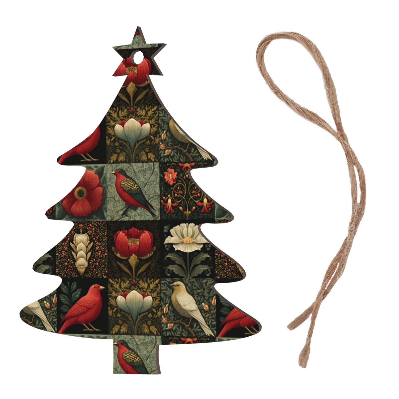 Lot de 6 décorations de Noël scandinaves en bois naturel avec oiseaux et motifs pour sapin de Noël rustique et confortable