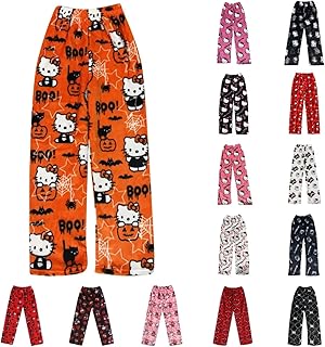 𝑯ello 𝙆itty Pyjama Pantalon Femmes Noël Flanelle Pyjamas Filles Polaire Chaud Dessin Animé en Laine Kawaii à La Mode Pyjamas Flannel Pantalons Femme Hiver Imprimé Maison Décontracté Pyjama Pantalon